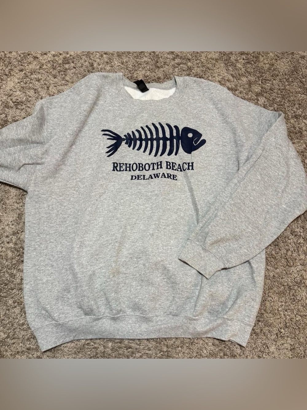 Gildan Heather Gray Rehoboth Beach Fish Crewneck Sweatshirt Unisex XL